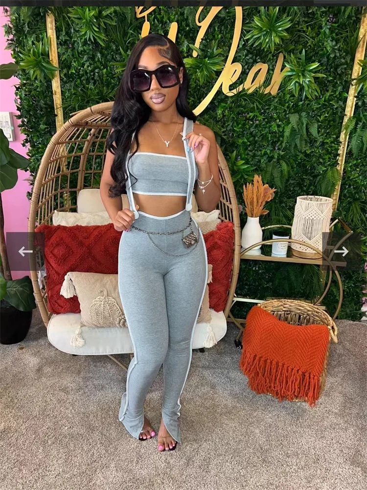 Casual Two Piece Sets Tracksuits Women Sleeveless Crop Top+High