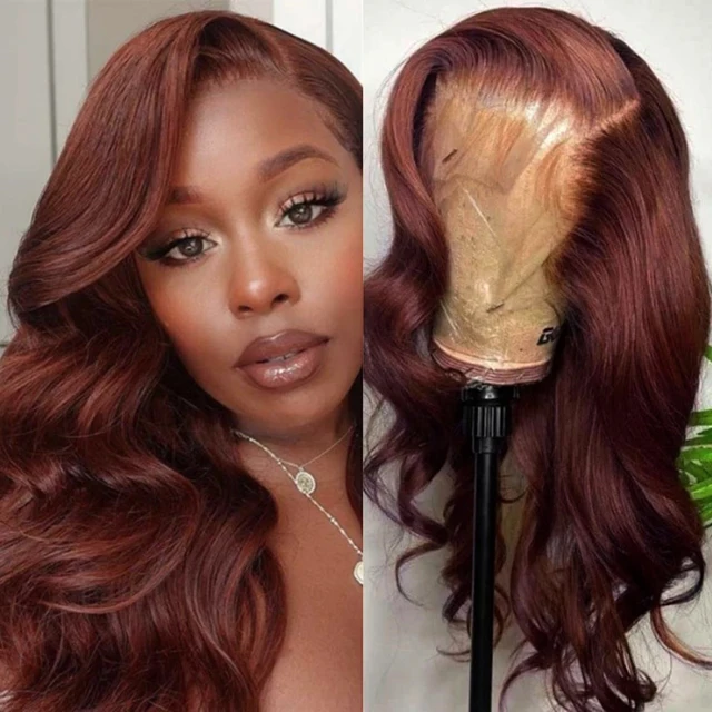 Body Wave Lace Front Wigs Synthetic Reddish Brown Wig For Women Omber Red Lace Frontal Wig