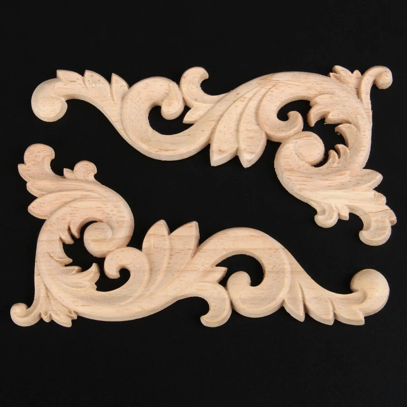 4pcs Woodcarving Decal Corner Applique Frame Door Wall Furniture Decor Figurines Flower Branch 15*8cm