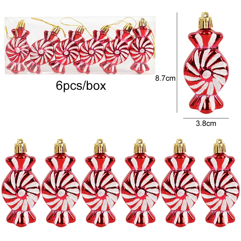 thumbnail image 1 of 6 piezas de piruletas navideñas con forma de bastón de caramelo, adornos colgantes para árbol de Navidad, decoraciones navideñas para el hogar, regalo de Año Nuevo 2024, 1 of 5