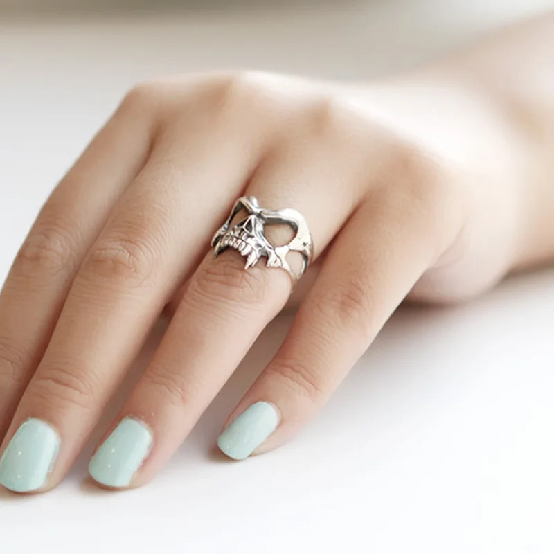 Silver Rings Silver Ring 925 Sterling Silver Skeleton Head Punk ​Ring Adjustable Rings For Women Luxury Jewelry