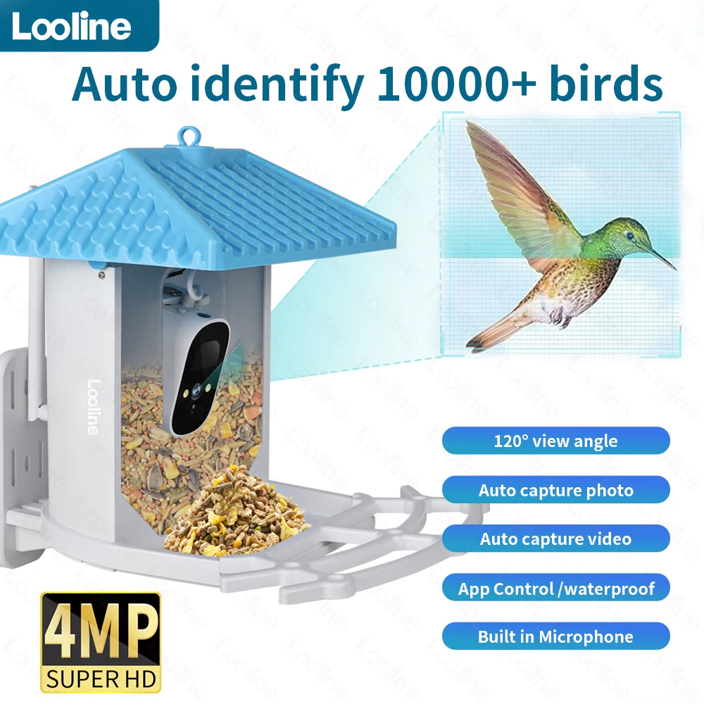 

Smart Bird Feeder Camera AI Identify Bird Breed WiFi Wireless Camera with Solar Panel 4MP Auto Capture Bird Videos Bird Watching