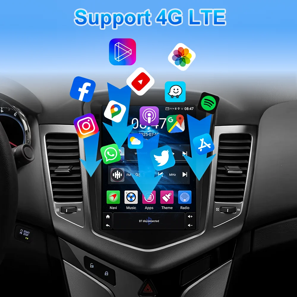 Android 16 Radio estéreo para coche para Chevrolet Cruze J300 2008 2009 2010 2011 2012 Auto GPS reproductor Multimedia NO 2Din DVD Carplay BT 6