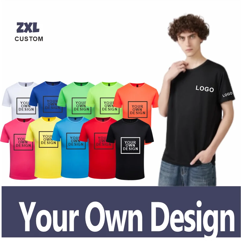 

2023 High quality Sport Quick drying t shirt for men Custom Logo Round Neck Embroidery Polyester Print Personal Design Tops