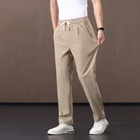 Summer Korean Pant For Men Black Khaki Thin Elastic Waist Straight Stretch Solid Casual Trousers Male Big Size 5XL 6XL 7XL 8XL