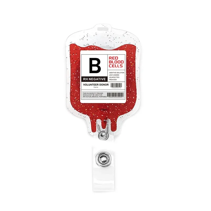 New Glitter Acrylic Blood Bag Nurse Badge Reel Clip Retractable ID Badge Holder Clip Name Holder Lanyard enfermera en apuros