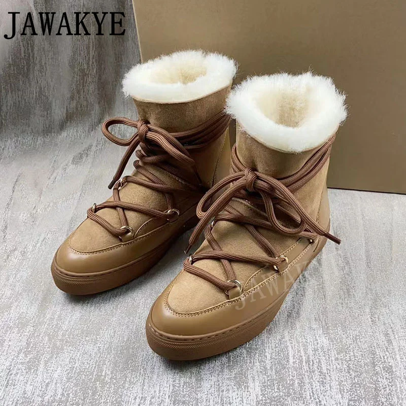 

Winter Brand Women's Snow Boots Flat Platform Short Fur Boots Designer Suede Leather Ankle Boots Women