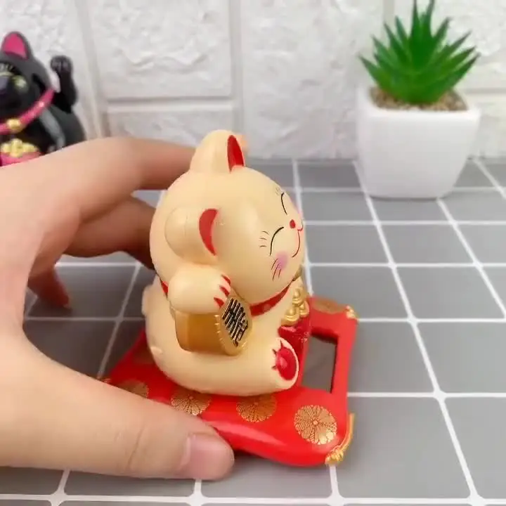 Cyrank Chat De Fortune à énergie Solaire, Chat De Fortune, Bras Agitant Chat Accueillant Chat De Richesse Chat Porte Bonheur Japonais Solar Alimenté Chat Chanceux Pour La Décoration De Bureau (Jaune