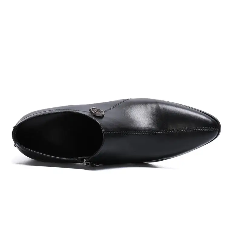8cm high heels, men's leather shoes with pointed zippers, black leather shoes, men's designers, stage performances, parties