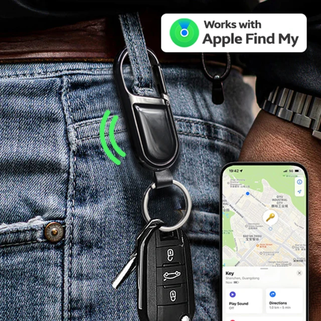 Anti-lost GPS airtag Smart Carabiner key chain Keyring with Find My tracker to attach Car key chain fob for use on Apple ios 5