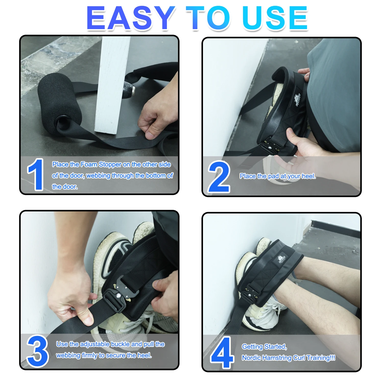 Nordic Hamstring Curl Strap – with Extra Large Foam Stopper Thick Neoprene Padding, Fits Various Doors, Enhances Leg Strength 4