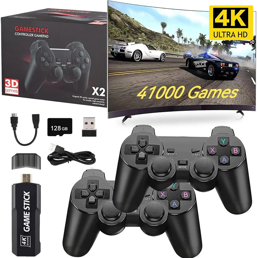 X2 Plus Game Stick 4K 8K HD Video Game Console 2.4G 5G Double Wireless Controller Game Stick For N64/PSP/PS1/GBA view 5