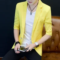 2024 Summer Small Suit Men Korean Version Seven-point Sleeve Top Slim Handsome British Suit Solid Color Sleeve Jacket Thin 1