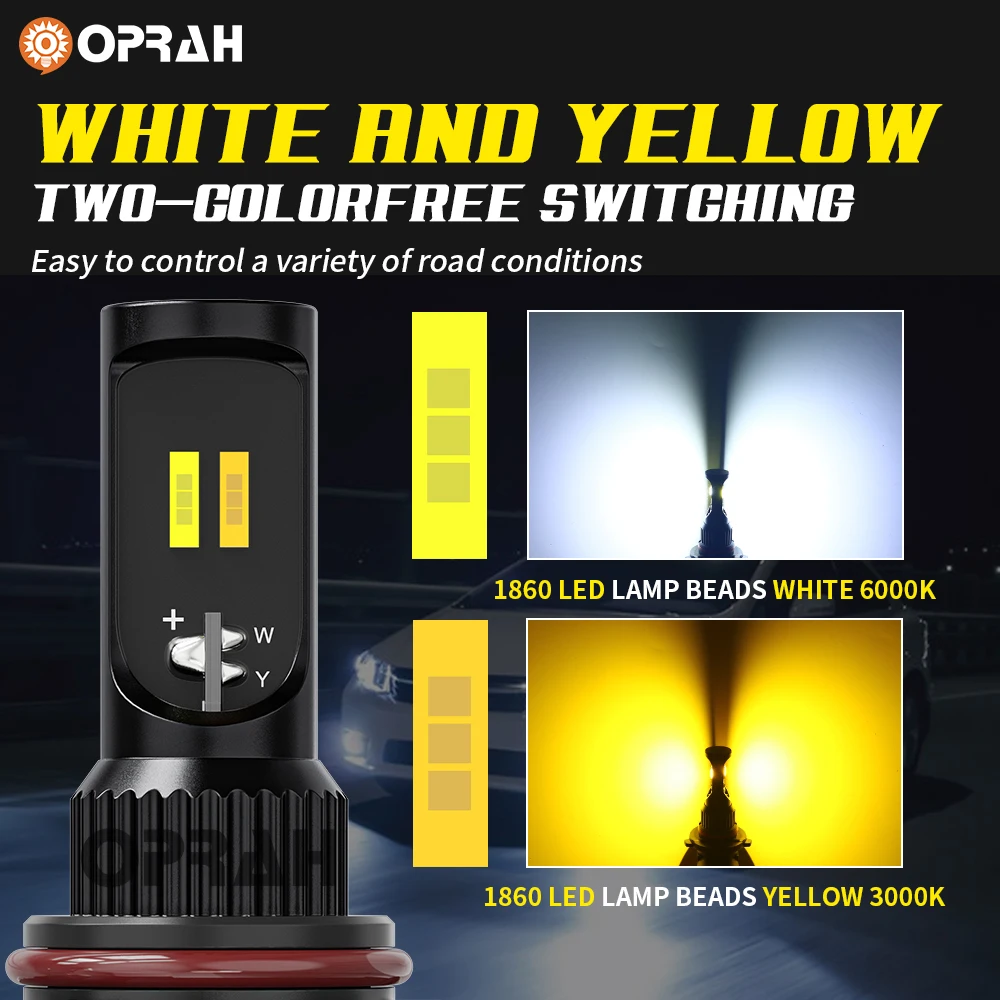 1&times;Duble color H8 H11 LED LIGHT 1800LM Highlight No error Fog Light H9 Led fog lights hb3 9005 led 9006 HB4 led fog lamp h7 bulbs
