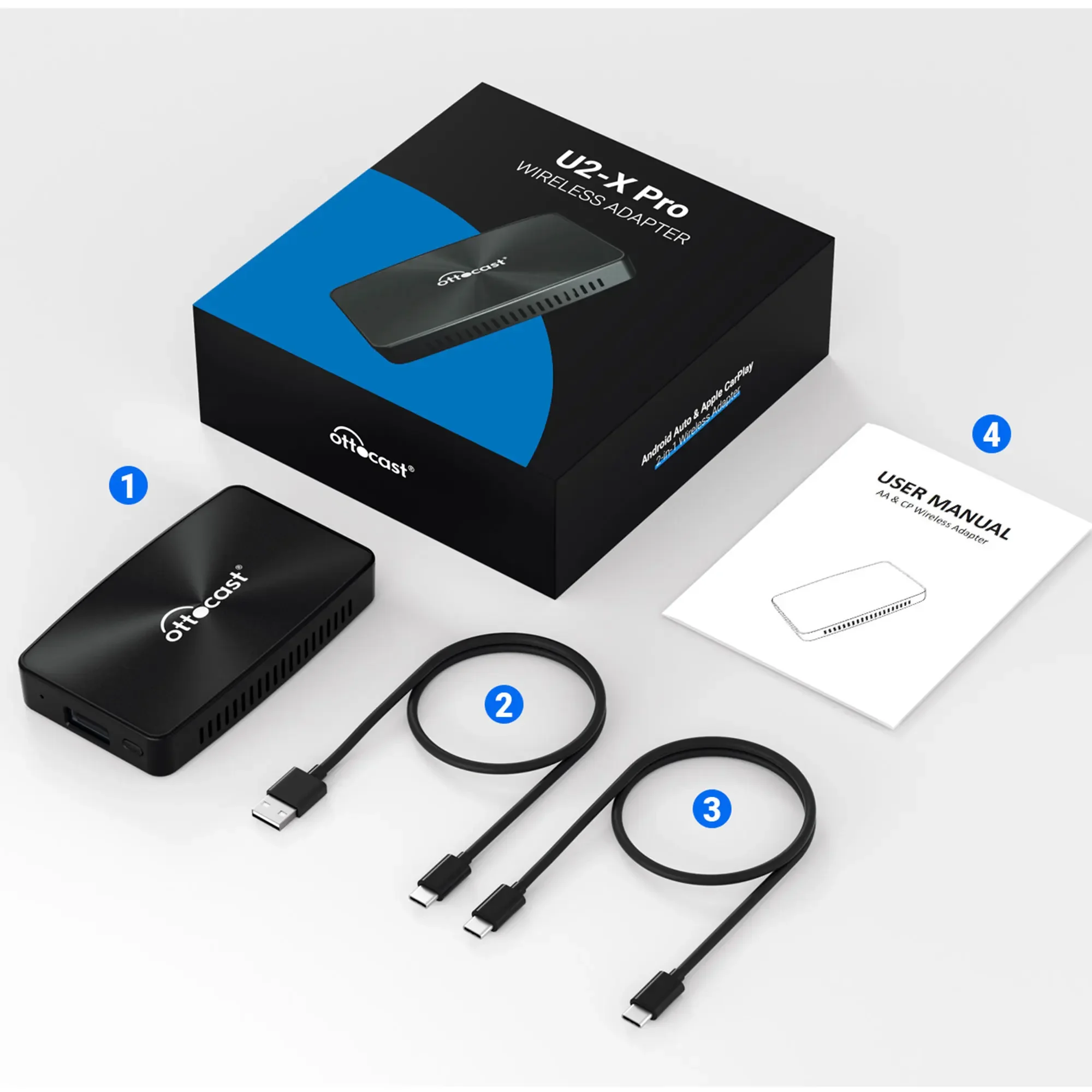 OTTOCAST Wireless CarPlay Android Auto Adapter AI Box Bluetooth 