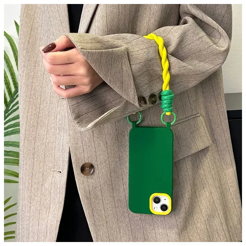 Fashion Lanyard Wrist Strap Soft Case for IPhone 16 15 14 Plus Pro Max 13 12 11 Anti-fall Protect Protection Shockproof Cover_voghion.com