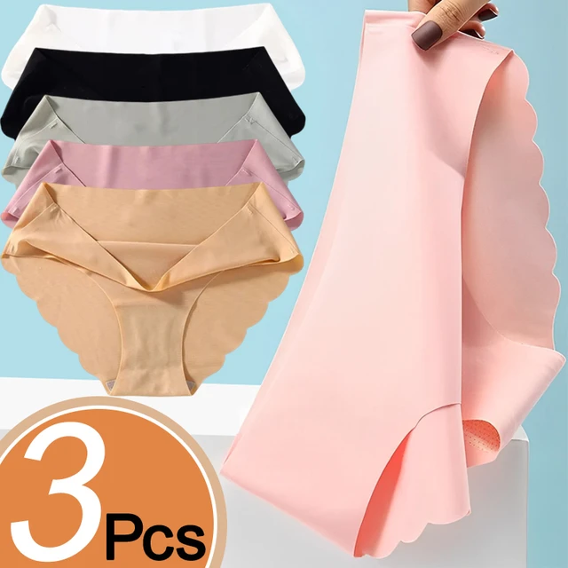 3pcs Women's Smooth Seamless Panties Ice Silk Ruffle Briefs Underpants Sexy  Wave Panties Lingerie Comfortable Satin Panty