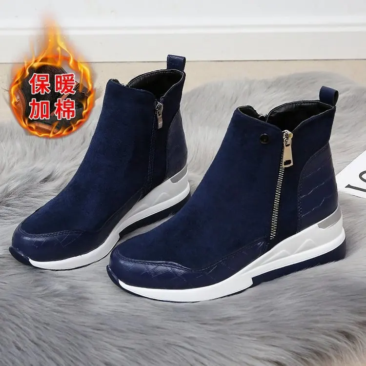 Women Boot 2023 Autumn Winter High Top Vulcanize Shoes Women Platfrom Wedges Shoes Zipper Chunky Sneakers Female Shoes Plus Size