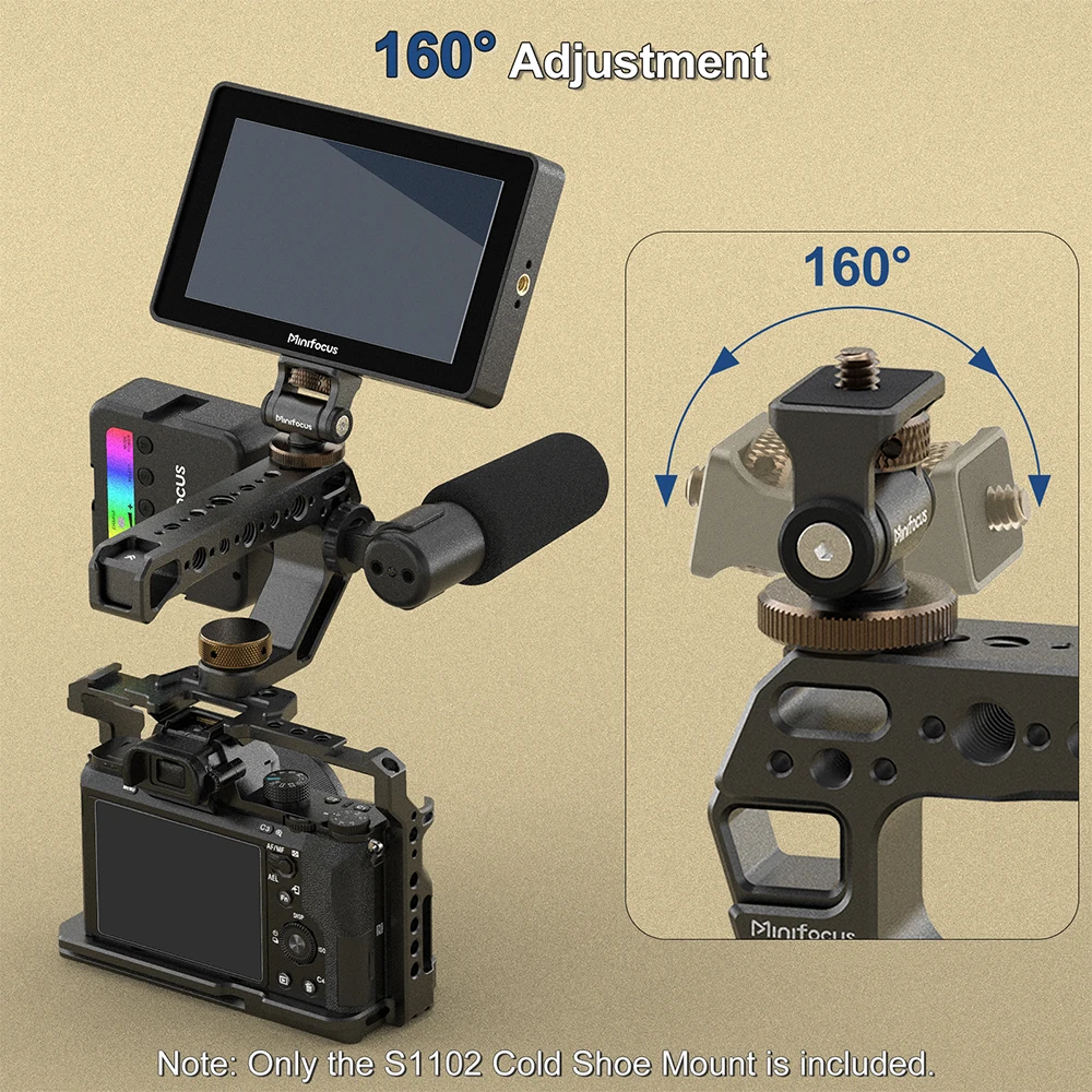 Minifocus 모니터 홀더 카메라 필드 모니터 용 콜드 슈 마운트 마이크 핫슈 180 학위 틸트 조절 가능한 마운트 브래킷