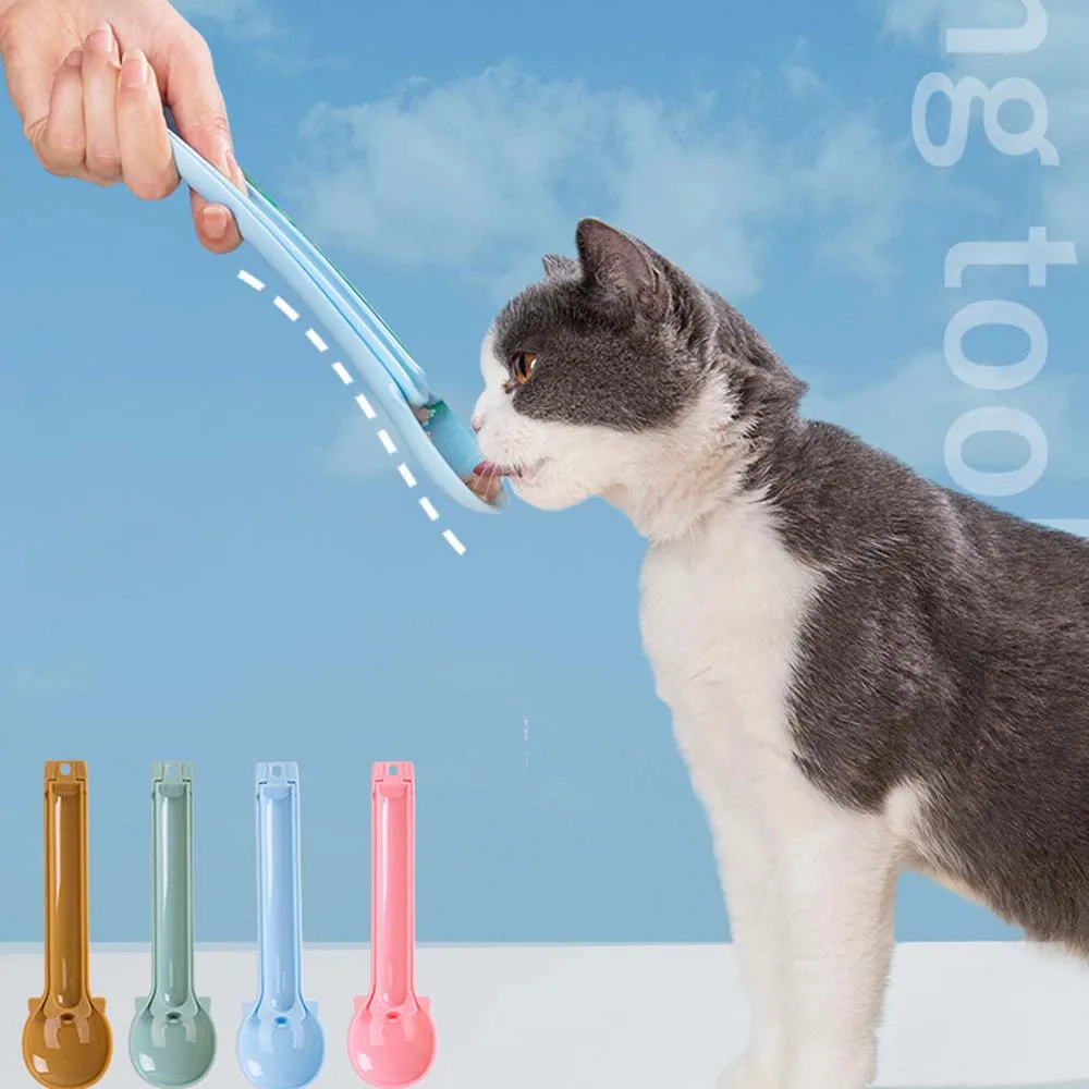 

Pet Cat Feed Spoon Food Long Strip Button Pushed Design Portable Cat Snack Squeezer Feeder Multipurpose Spoon Pet Accessories