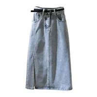Versatile Chic Light Blue High Waist Denim Skirt Women Midi A-Line Bodycon Slit Slim Fit Stretch Cotton Casual Elegant New Style - Image 5