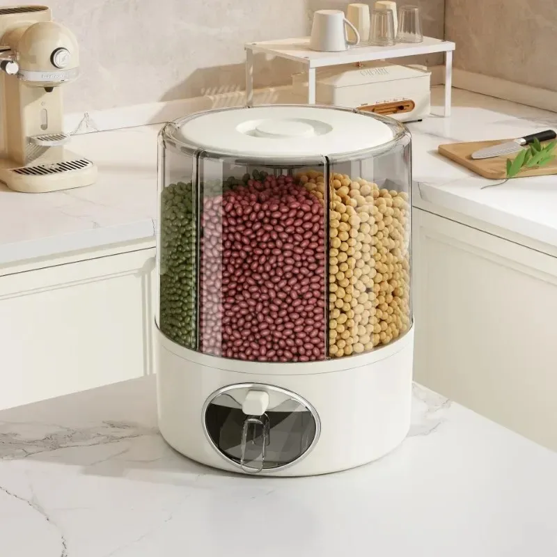 Rice Grain Storage Container Household 360&deg; Rotating Grain Dispenser Insect-proof and Moisture-proof 6-cell Food Sealed Bucket