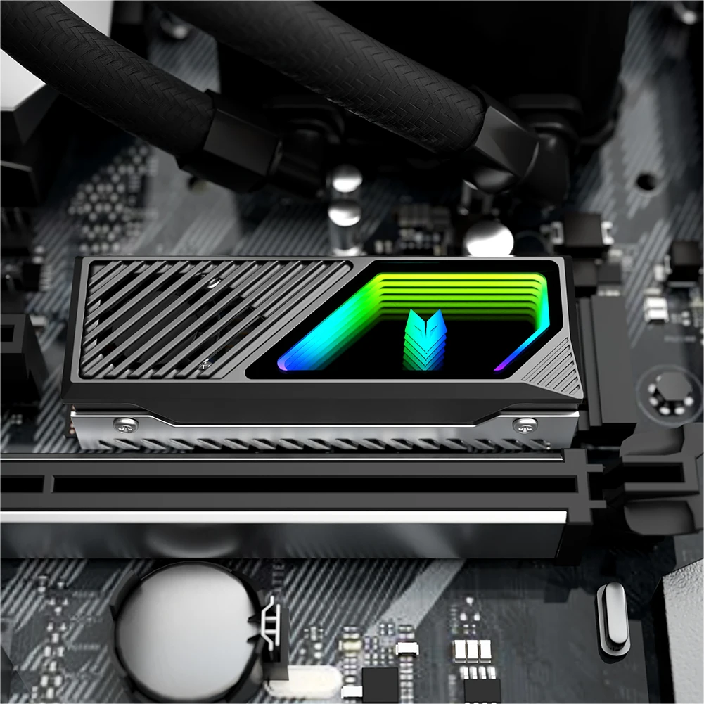 M.2 2280 SSD Heatsink Heat Sink Cooler with Thermal Silicone Pad 5V 3 Pin ARGB SSD Cooler Built-in Fan M.2 Radiator for M.2 2280