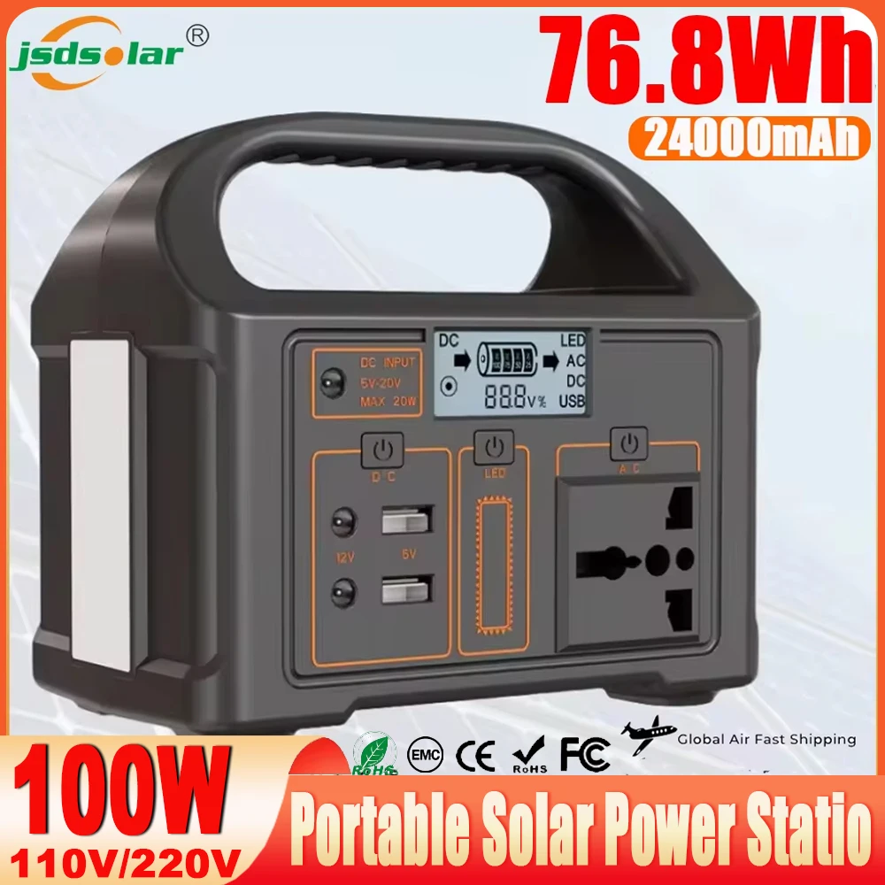 100W Portable Solar Power Station LED Display Battery Power Outdoor Camping Bank Outdoor Supply for Travel Adventure portable power station