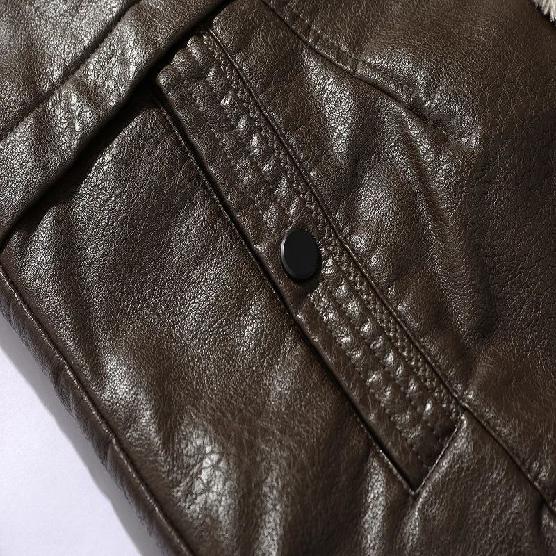 새로운 도착 남자 겨울 가죽 자켓 긴 가죽 양털 모터 바이커 가죽 자켓 남자 비즈니스 캐주얼 긴 가짜 가죽 코트