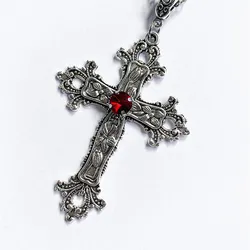 Gothic Zircon Cross Necklace - Unisex Y2K Irregular Pendant Jewelry (Style1 red)