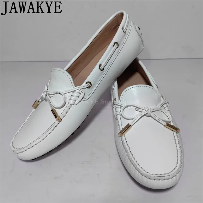 

Hot Sale Genuine Leather Bowknot Flat Loafers Shoes Women Summer Casual Slip-on Walking Lazy Shoes Formal Business Shoes Mujer