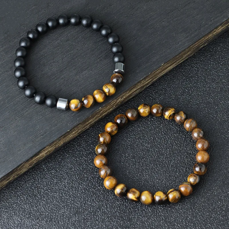 Brown Tiger Eye Men Bracelet Natural Stone Yoga Bangle