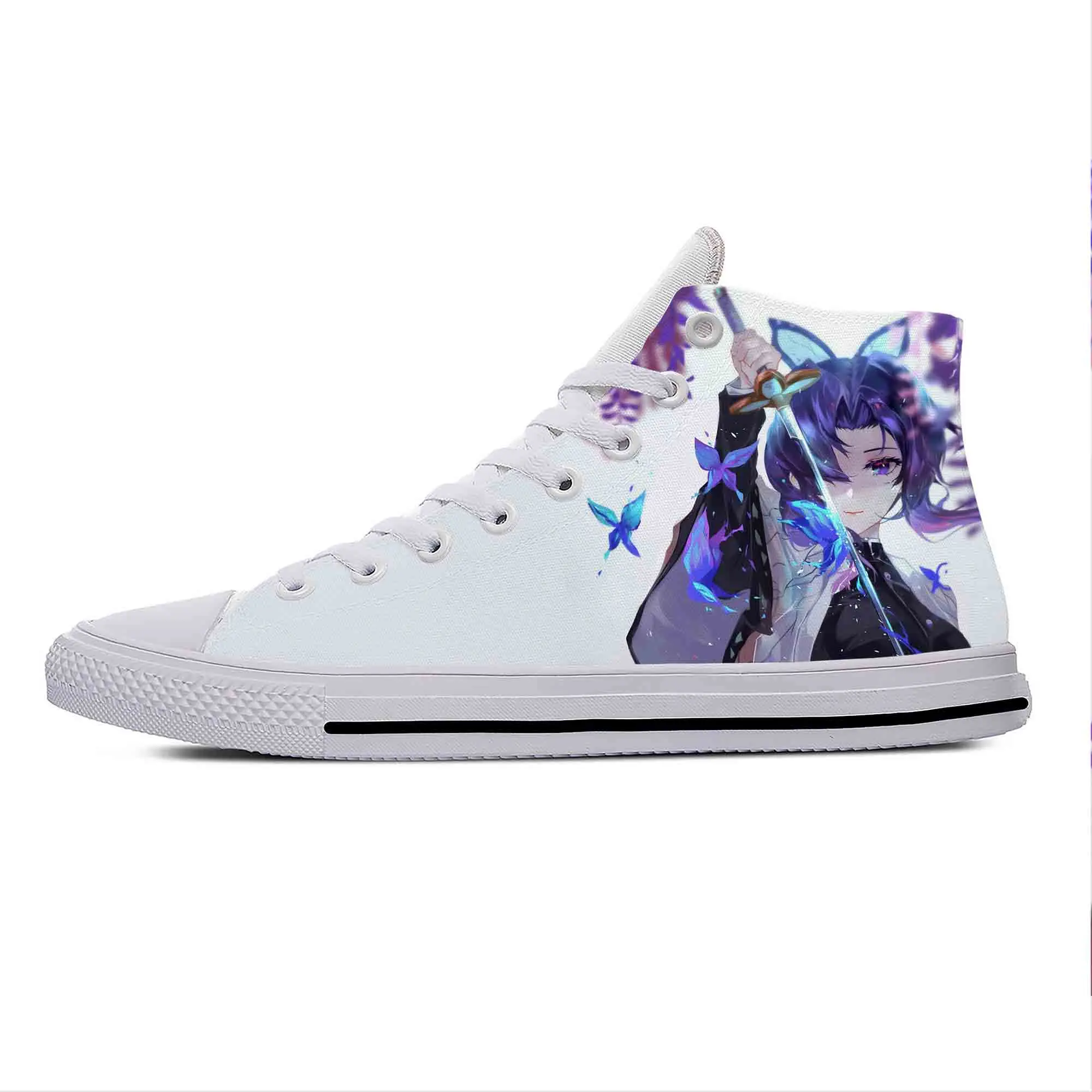 

Кроссовки Kimetsu No Yaiba Kochou Shinobu из аниме «рассекающий демонов», повседневные тканевые туфли, высокие Легкие дышащие кроссовки с принтом для мужчин и женщин