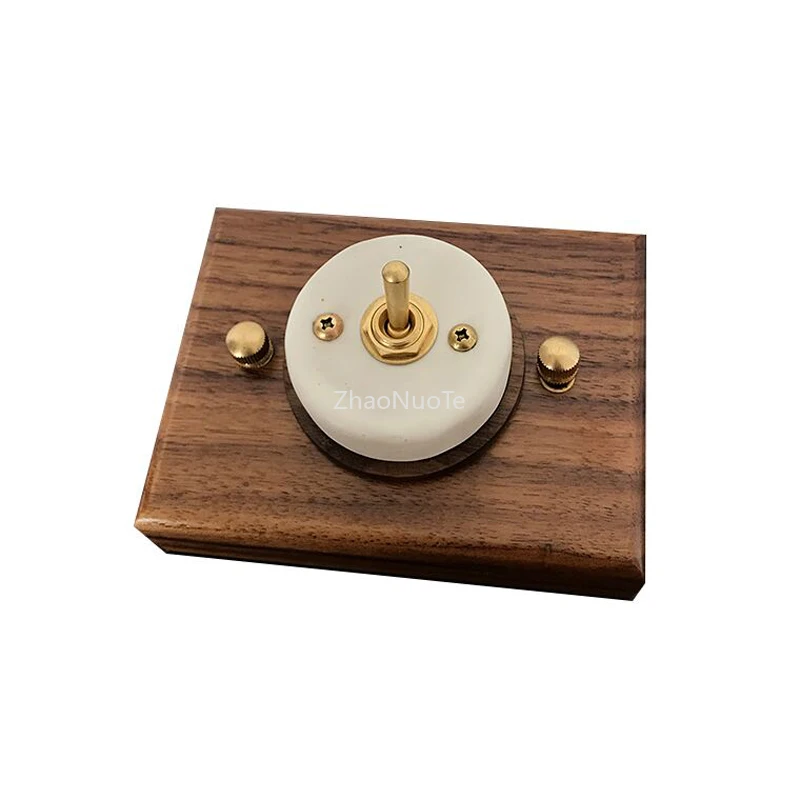 

High Quality Black Walnut Base Ceramic Switch 1-4 Gang 1 Way 2 Way Brass Toggle Switch Home Improvement Wall Light Switch
