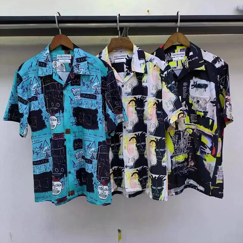 

New Hawaii Shirts Graffiti Printing Loose Casual Chaopai Summer Men Woman High Quality Short Sleeve Top Tees