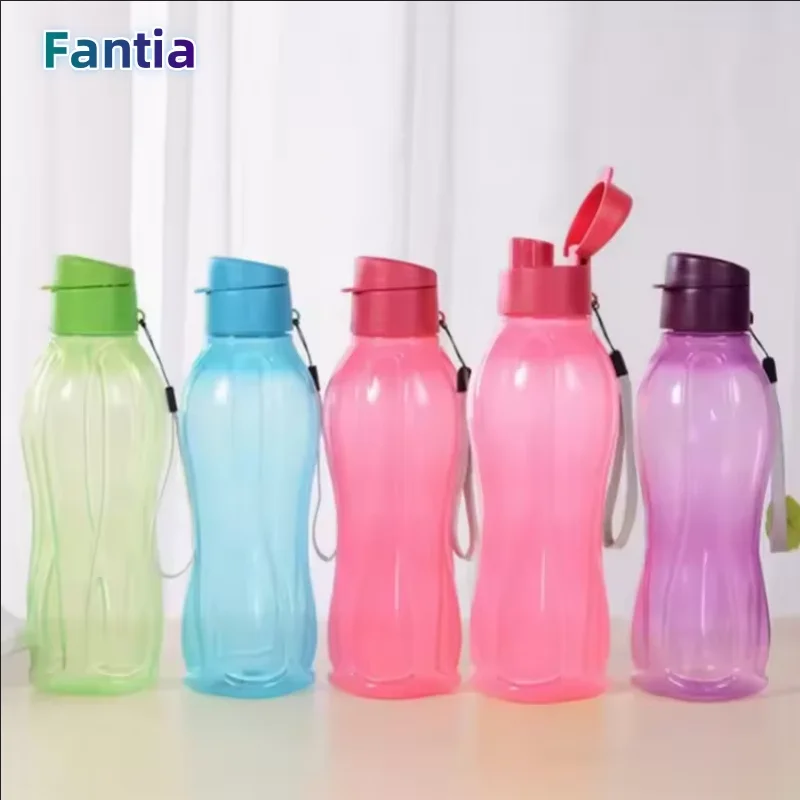 Large Capacity Portable Outdoor Sports Water Bottle - Solid Color Plastic Drinkware Cup