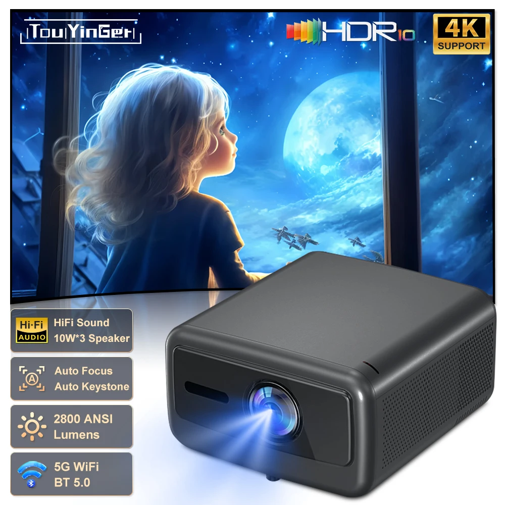 Touyinger Q12W pro Portable Projector 2800ANSI Full HD 4K Dual Screen Wifi Bluetooth Smart Home Theater
