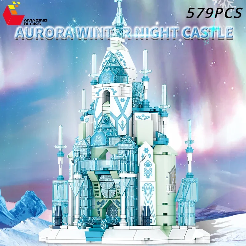 

579PCS Aurora Winter Night Castle City Streetview Series Fantasy Castle Construction Model Bricks Children DIY Assemble Toy Gift