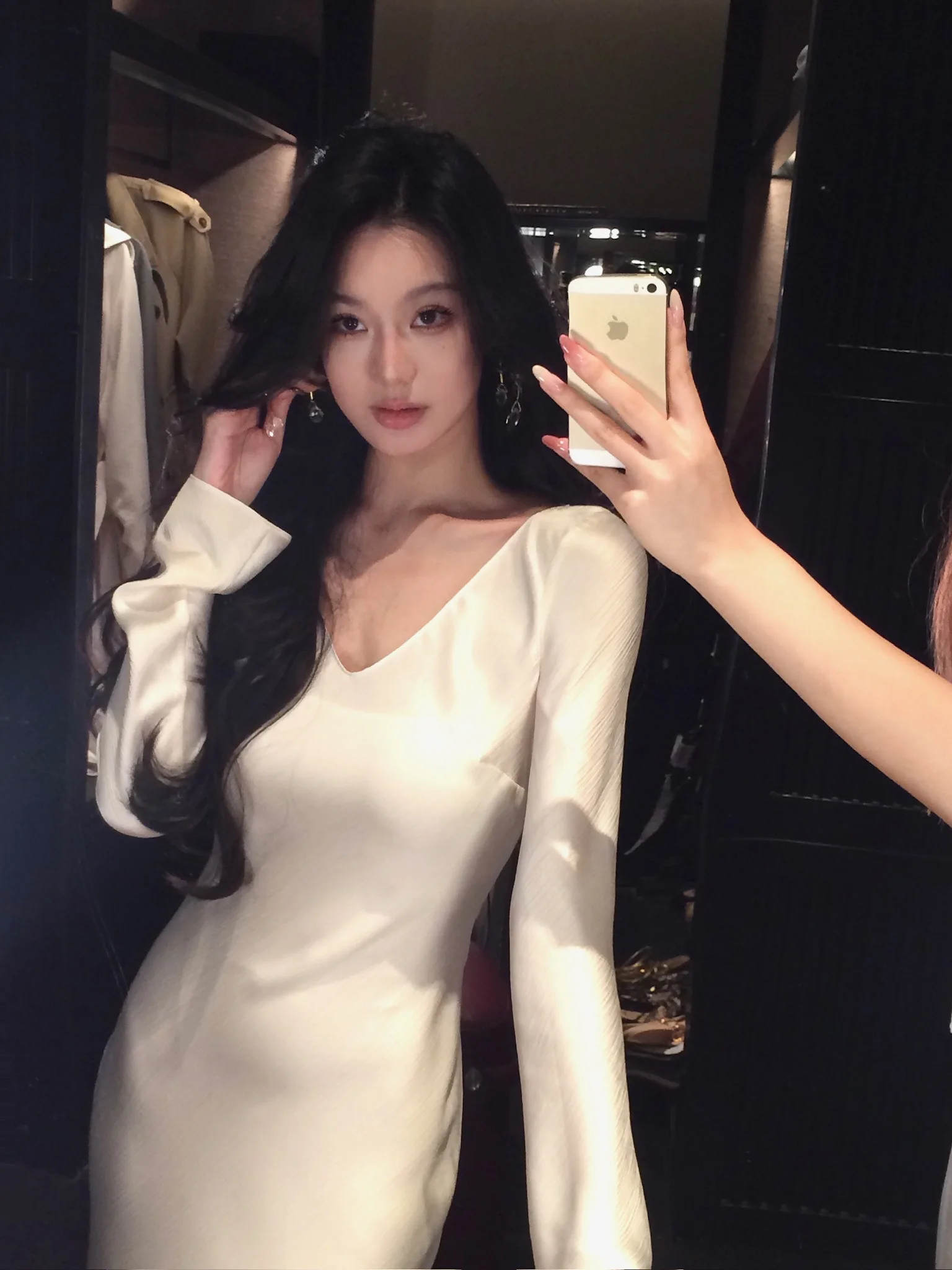 Vestidos largos de satén de otoño para mujer, vestido de fiesta de noche para boda, vestido de graduación, vestido de sirena de una pieza con cuello en V y mangas largas