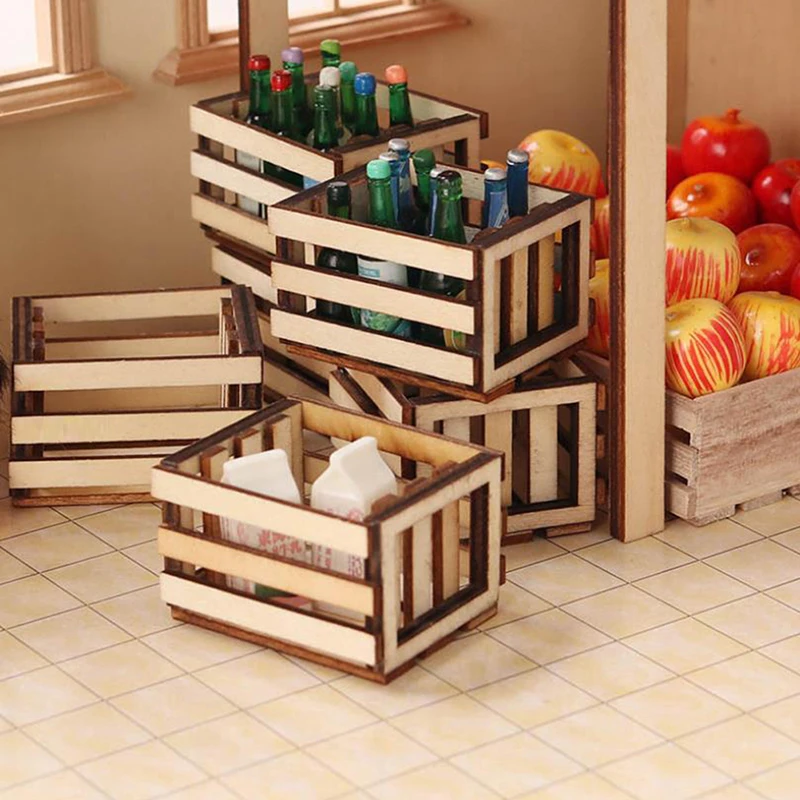 

1:12 Dollhouse Miniature Wooden Frame Storage Basket Organizer Box Home Decor Desk Organizer Box Desktop Sundries Collection