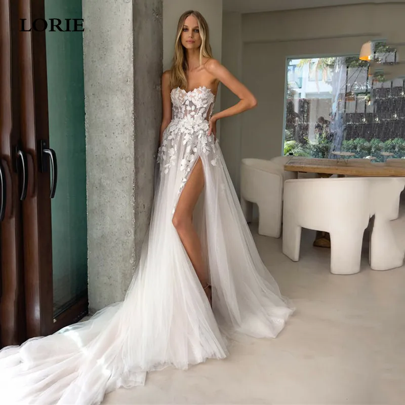 

LORIE Sexy Lace Wedding Dresses A Line Sweetheart Neck Corset Bride Dress Side Split Wedding Gowns 2023