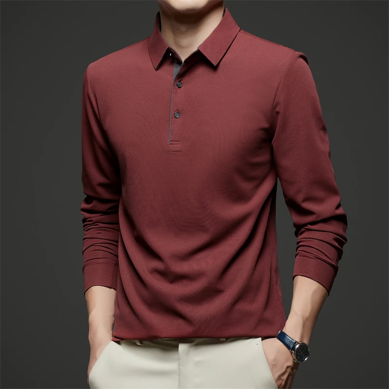 Neues Herren-Poloshirt, Business-Casual, langärmelig, einfarbig, modisch, warm, bequem, vielseitiges Oberteil für vier Jahreszeiten – Detail 18