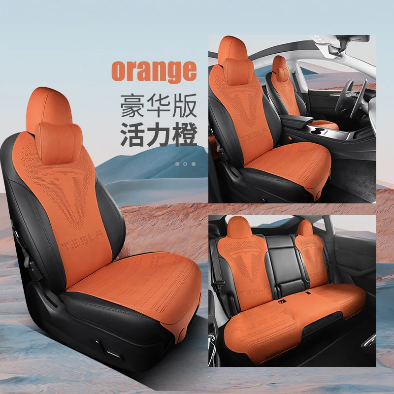 thumbnail image 1 of Funda protectora para asiento de coche, funda para cojín de banco para asiento delantero y trasero de conductor para Tesla Model 3/Y, juego de fundas de asiento de licra, 1 of 5