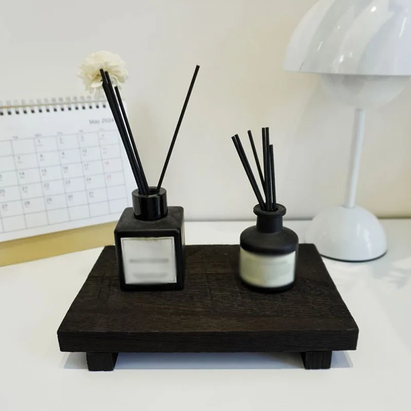 Wood Tray Pedestal Stand Bathroom Decor Wooden Vanity Hands Soap Scented Candle Storage Holder Tray Kitchen Seasoning Holder 6