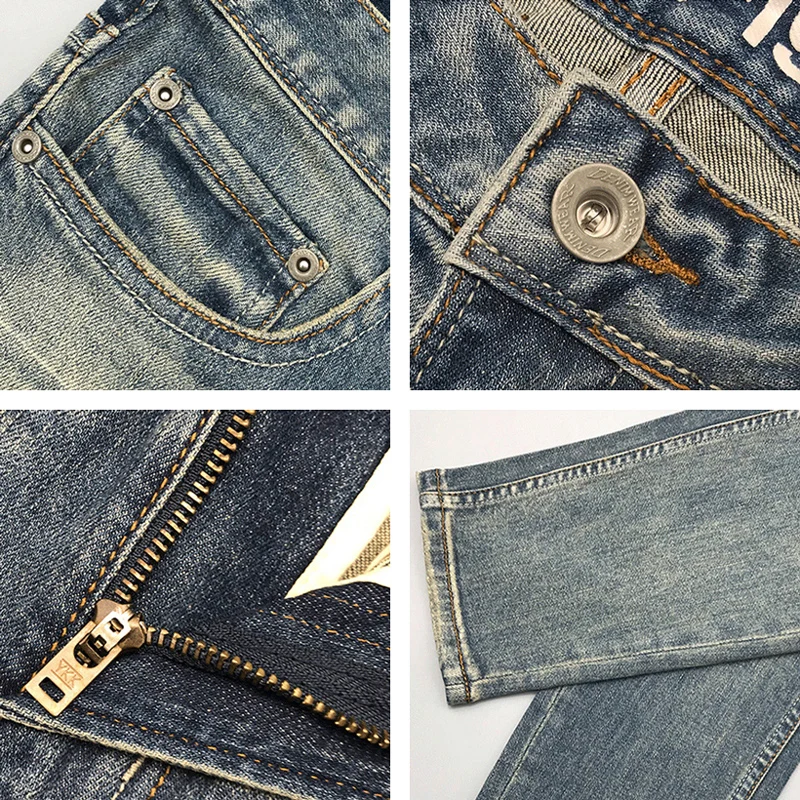 Fashion Designer Men Jeans High Quality Retro Washed Blue Stretch Slim Fit Ripped Jeans Men Vintage Designer Denim Pants Hombre