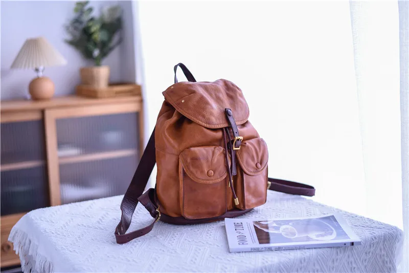 PNDME mode vintage designer echtes leder frauen multi-tasche rucksack echtes rindsleder reise weiche echte rindsleder weibliche bookbag – Detail 2