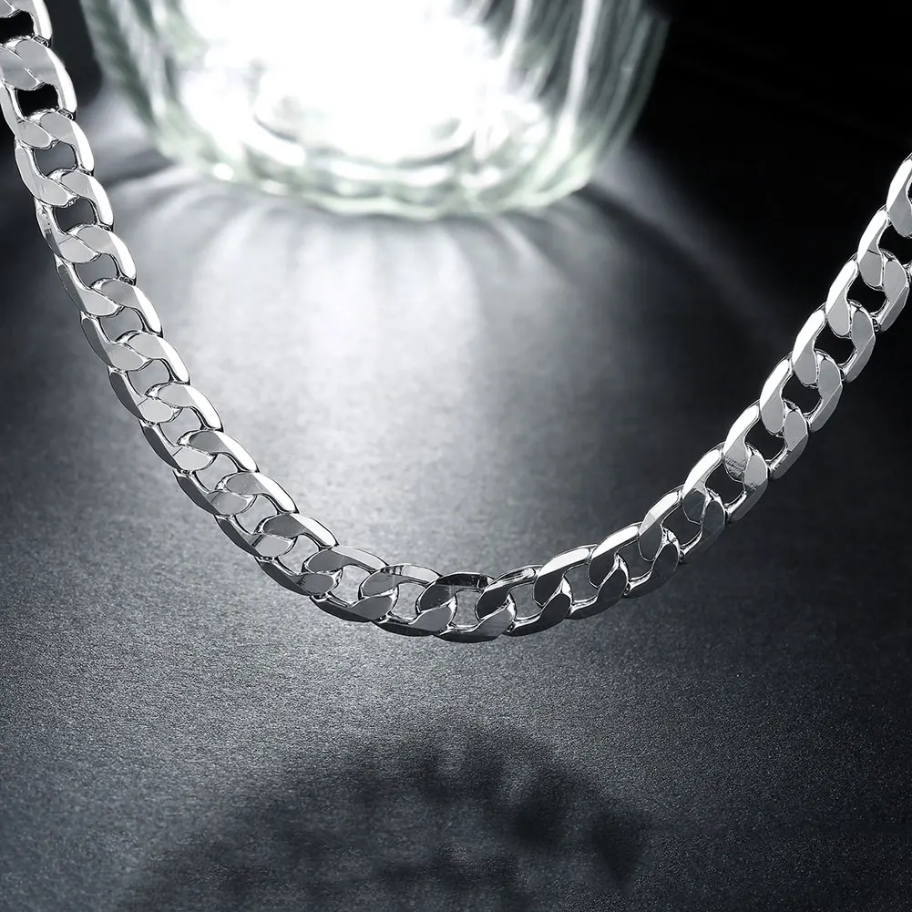 Gold Necklace 18K Classic 8MM sideways chain For Men Woman Wedding Party