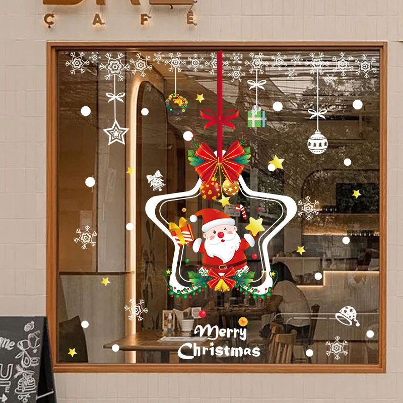 Christmas Mall Glass Window Scene Layout Christmas Merry Static Sticker Babbo Natale Elk Pendant Window Sticker
