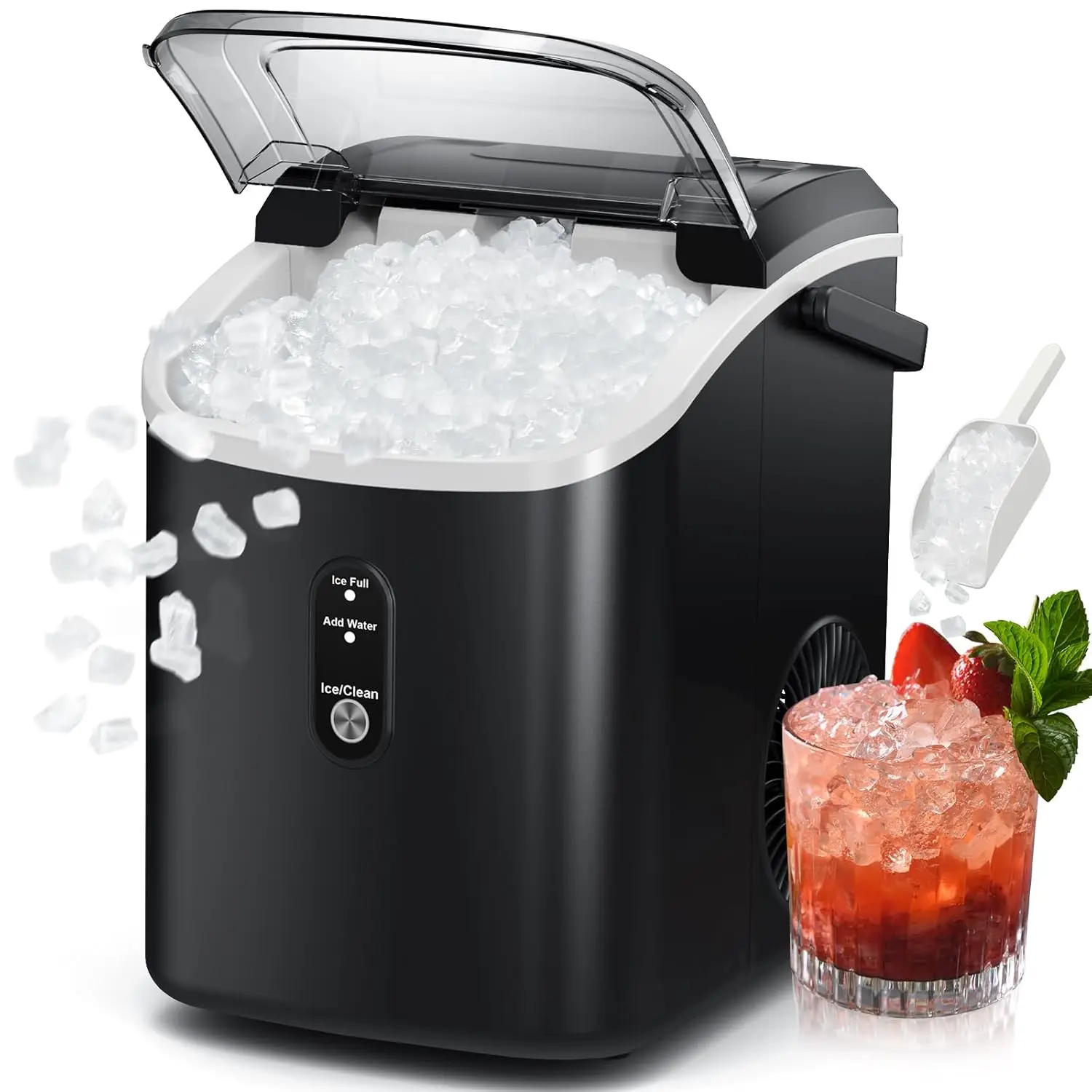Ice Maker Countertop Self-Cleaning One-Click Operation Portable Nugget Ice Machine for Home Office Kitchen