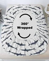 Ocean Cartoon Grey Shark Queen Size Bed Mattress Fitted sheet Elastic Rubber Band Non-slip Bed Sheet Pillowcase Set 4